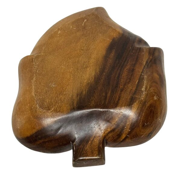 Vintage Philippines Hand Carved Leaf Divided Wood Tray Dish MCM - Picture 3 of 3